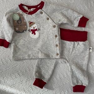 Rabbit and Bear Organic Cotton 2-Piece Outfit, Baby 0-3 Months, Winter Snowman